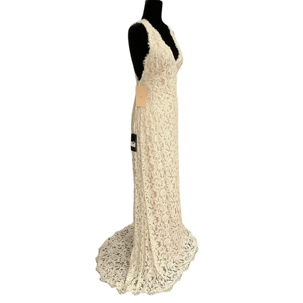 Anthropologie BHLDN Tadashi Shoji Lace Wedding Gown Cream White size 8 - Picture 6 of 13